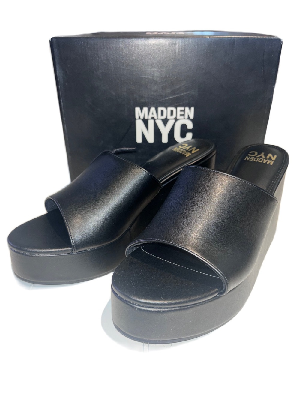 Madden NYC Black Platform Boho Wedge Slide on Sandals - Women's 11 - Picture 6 of 14